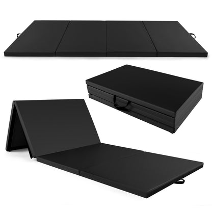 Opvouwbare Gymmat – Fitnessmat – Yogamat – Turnmat – Speelmat – Zwart – 300x117x5 cm – PU Leer Hoes & Draaghandvat