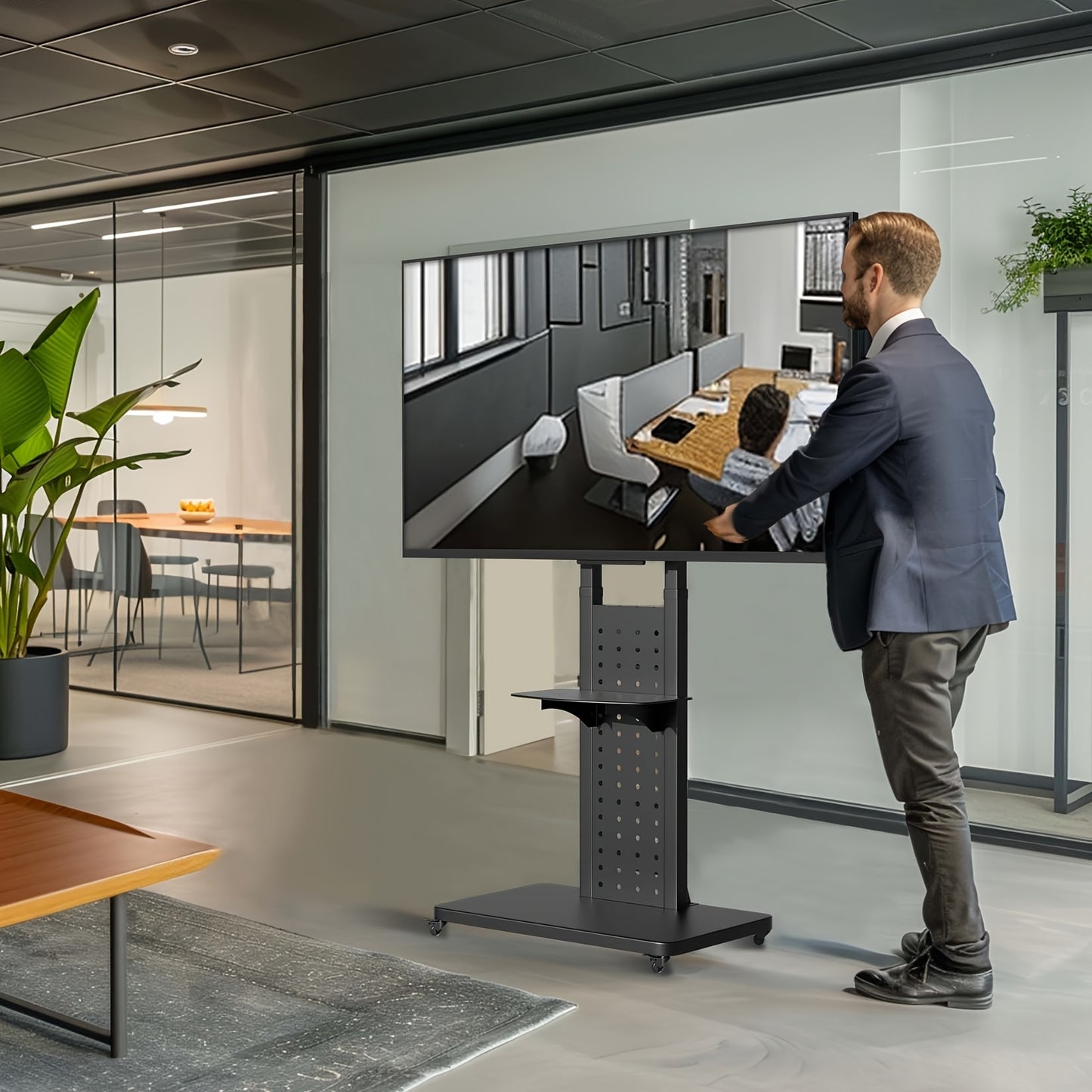Verstelbare TV-Standaard – Voor 81-165 cm Schermen, Zwart – Stevig Metalen Vloermontage met Draaifunctie, Hoogteverstelling en Wieltjes