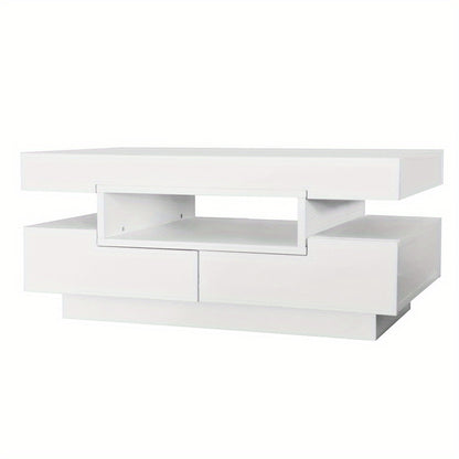 Salontafel – Koffietafel – Bijzettafel – Woonkamertafel – Opbergtafel – Hoogglans Wit – 4 Lades – Ruime Opbergruimte – Duurzaam Samengesteld Hout – Geen Montage Nodig