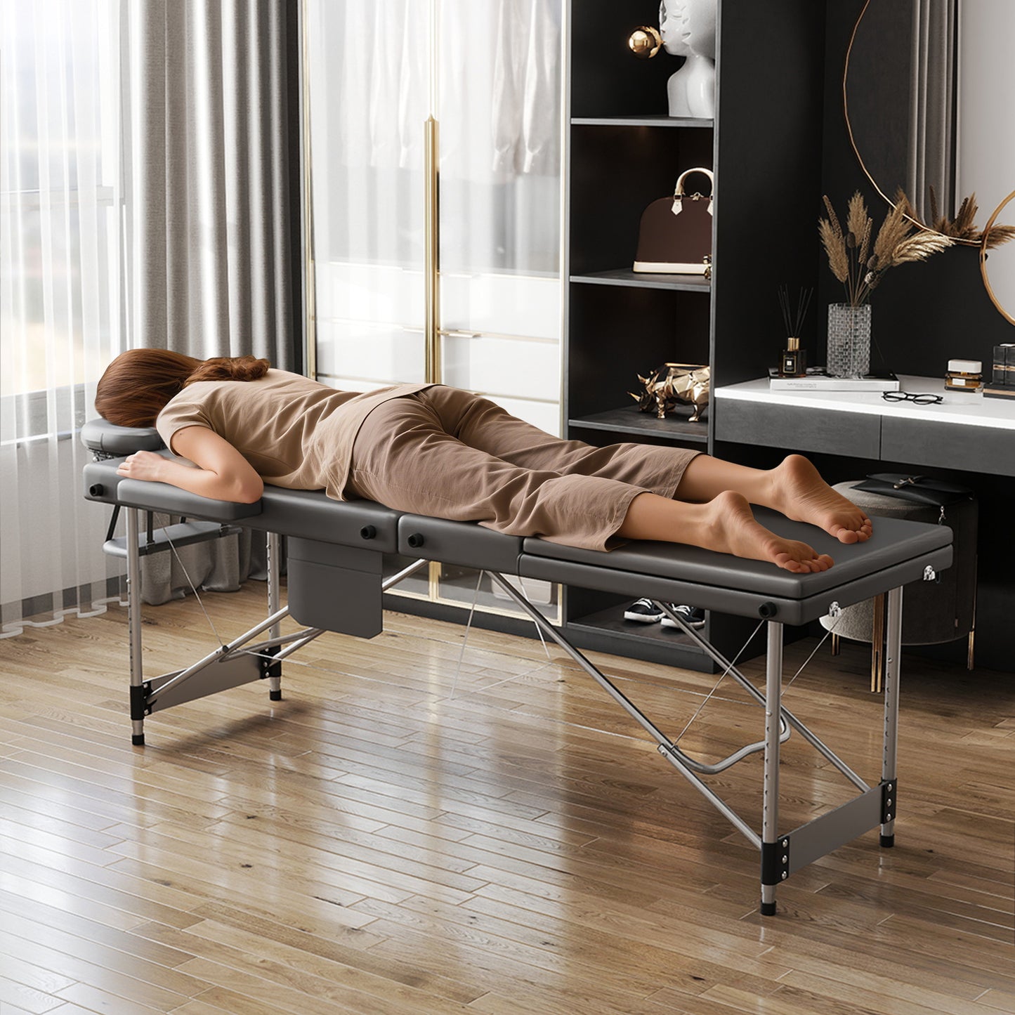 Massagetafel – Behandelbank – Massagebed – Therapietafel – Massagestoel – Verstelbaar 62-83 cm – Aluminium Frame – Max Draagkracht 230 kg – Zwart