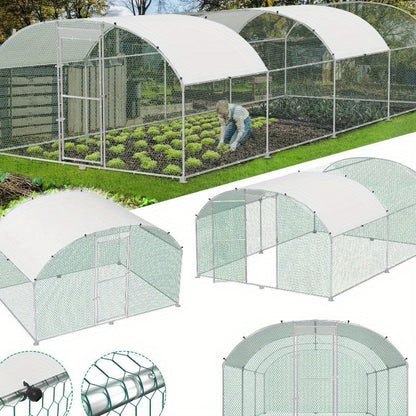 Kippenren – Kippenhok – Buitenren – Pluimveebehoud – Konijnenren – Grote Afmeting 300x600x185 cm – Gegalvaniseerd Staal & PVC-Gecoat Draadgaas – Inclusief Zonwering