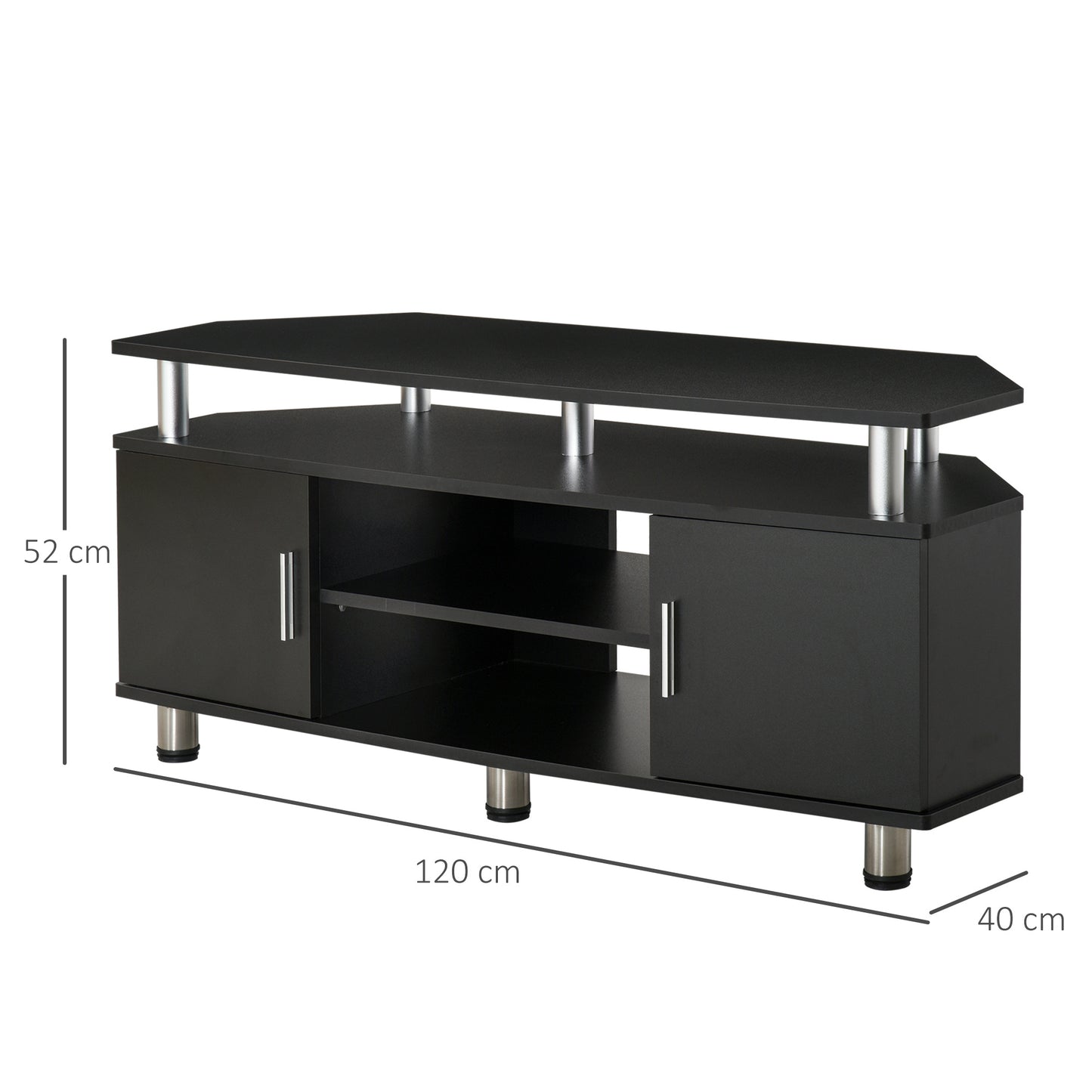 TV Meubel – Tv Kast – Tv Dressoir – Entertainmentmeubel – Mediameubel – Zwart Metaal – Opbergruimte Met 2 Deuren En Open Plank – Afmeting 120x40x52 cm