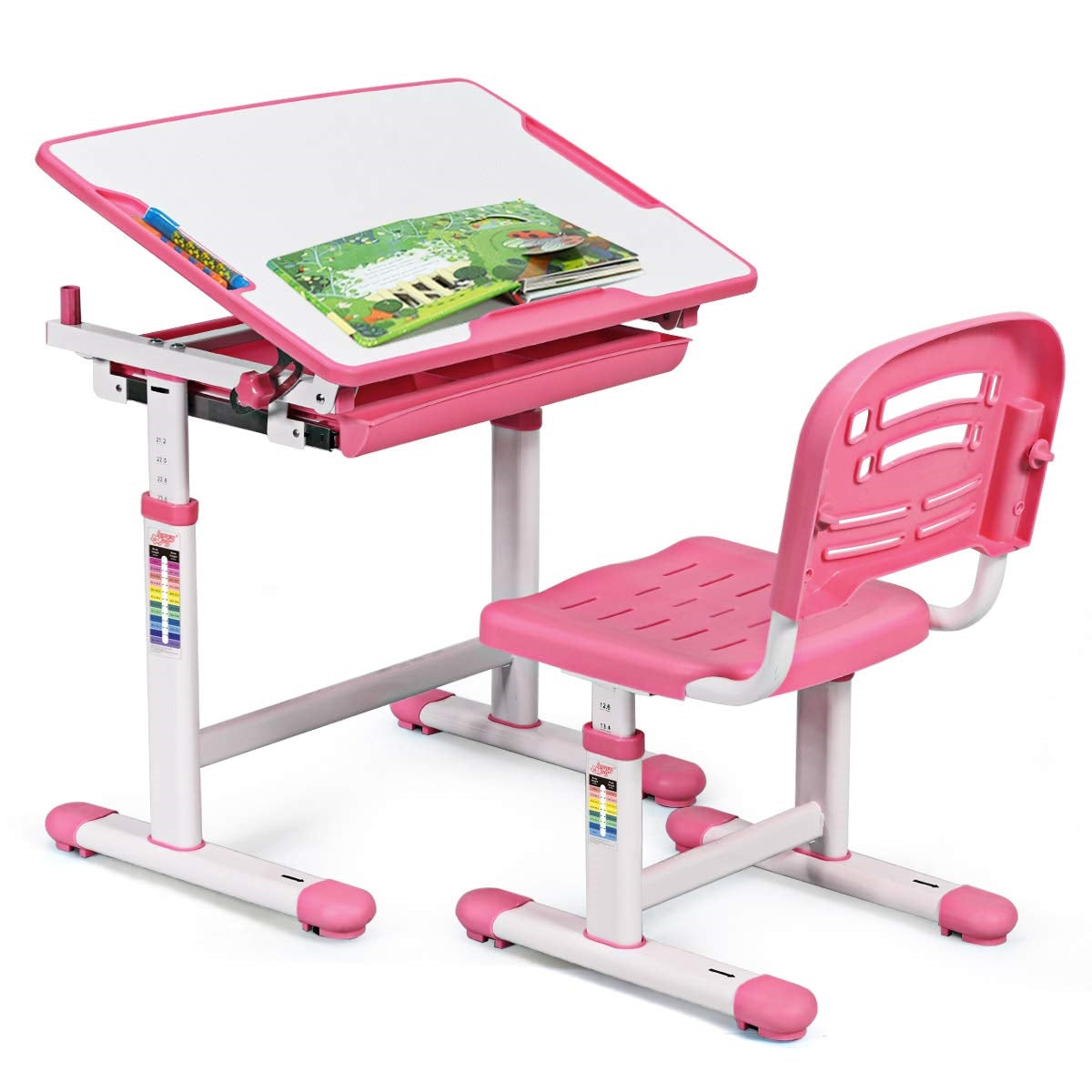 Kinderbureau – Kindertafel – Kindermeubel – Schrijftafel – Kinderwerkplek – Verstelbare Hoogte – Kantelbaar Werkblad – Roze