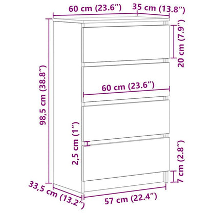 Kast – Opbergkast – Sideboard – Dressoir – Ladekast – Sonoma Oak – 4 Laden & Afsluitbare Deuren – MDF Hout 60x35x98,5 cm – Stevig & Eenvoudig Te Monteren