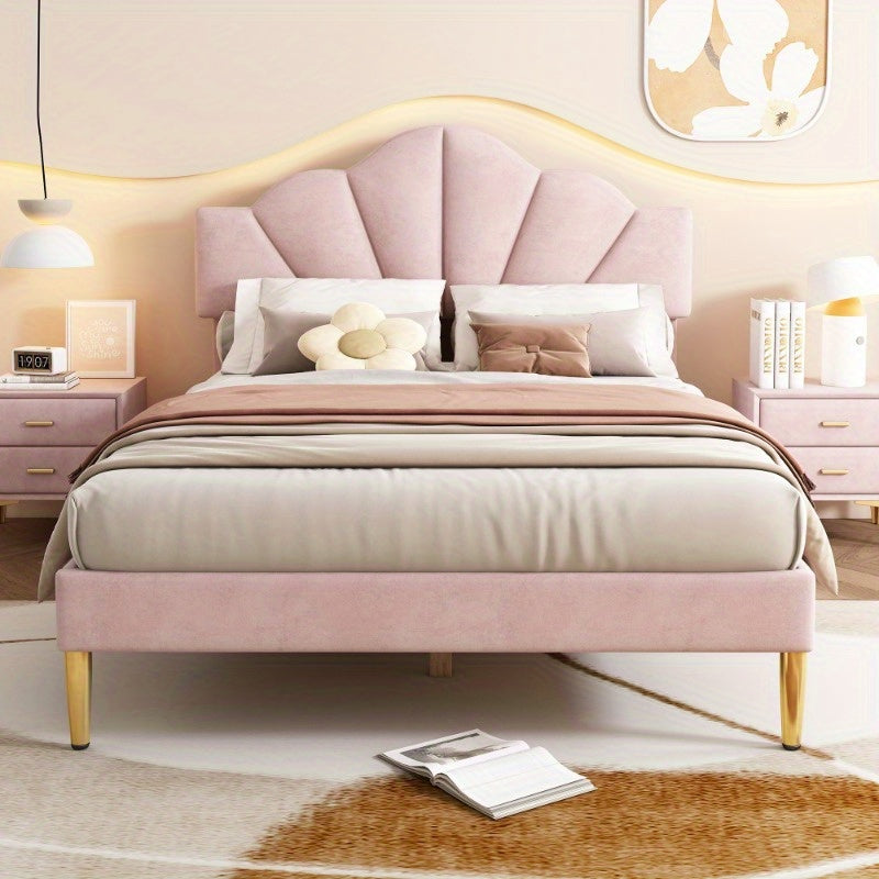 Uitschuifbaar Bed – Tweepersoonsbed – Bedframe – Slaapbank – Bedbodem – 140x190 cm – Velvet Gestoffeerd – Verstelbare Rugleuning met Gouden Poten