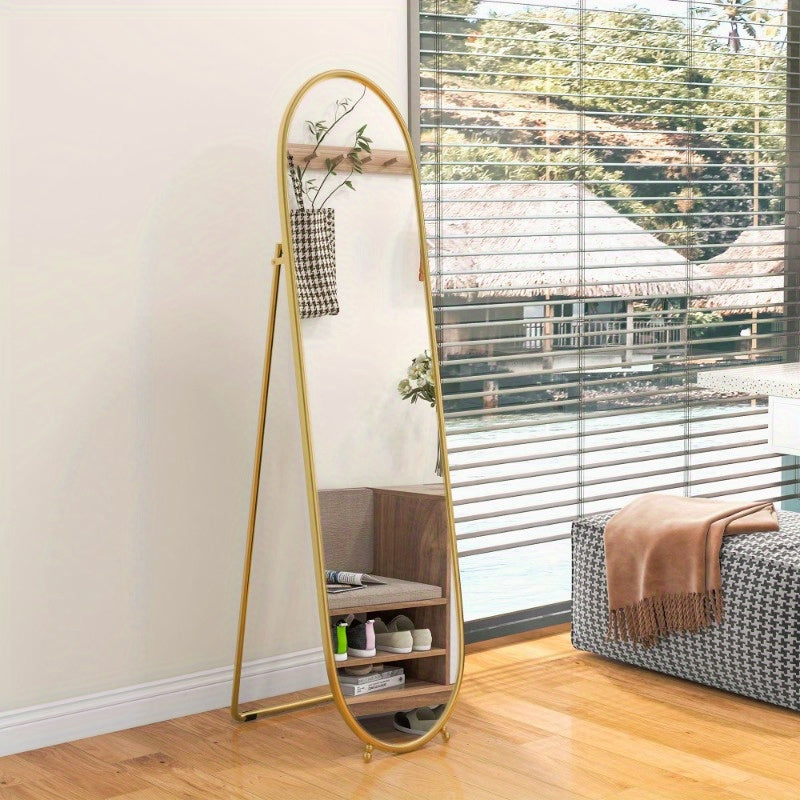 Staande Spiegel – Passpiegel – Wandspiegel – Ovale Spiegel – Full Body Spiegel – Goud Metalen Frame – 160x40 cm – Vrijstaand Ontwerp