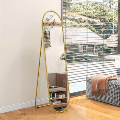 Staande Spiegel – Passpiegel – Wandspiegel – Ovale Spiegel – Full Body Spiegel – Goud Metalen Frame – 160x40 cm – Vrijstaand Ontwerp