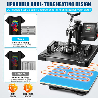 Transferpers – Hittepers – Warmtepers – Heat Press Machine – Textielpers – 30 x 38 cm Werkoppervlak – 360° Draaibaar