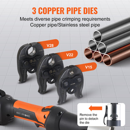 Elektrisch Persgereedschap – Persmachine – Krimptang – Buizenpers – Lithium Perskit – 360° Draaibare Perskop – Snelle Krimpcyclus 2-4s – Oranje/Zwart