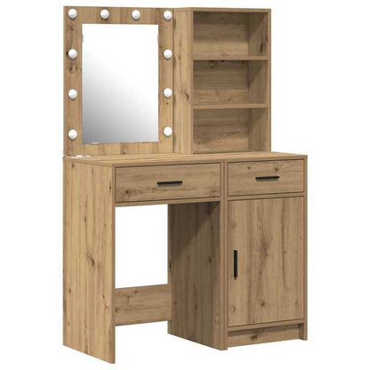 Kaptafelset – Make-uptafel – Schminktisch – Vanity – Beautytafel – Eikenkleur – Compact Formaat 50x41x135 cm – Hoogwaardig Houtmateriaal