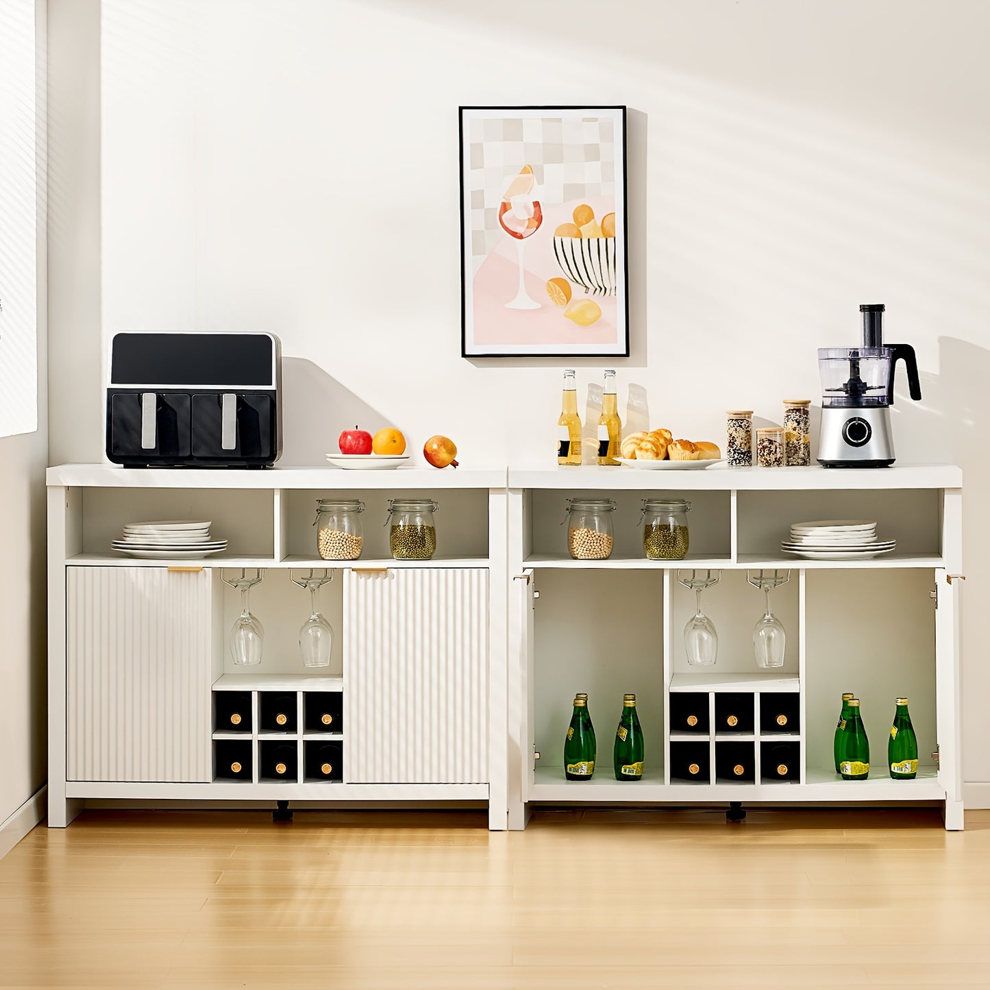 Dressoir – Sideboard – Buffetkast – Opbergkast – Keukenkast – Modern – Wijnrek Voor 6 Flessen – Glazenhouder Voor 4 Wijnglazen – MDF En Metaal – 105x40x85 cm
