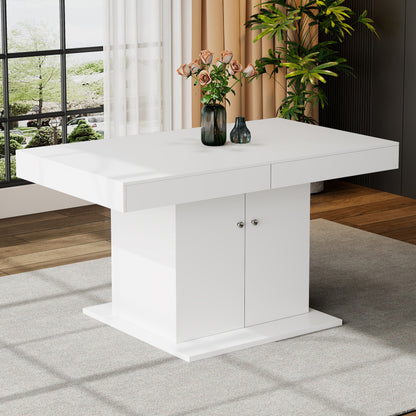 Uitschuifbare Tafel – Eettafel – Uitklapbare Tafel – Verlengbare Tafel – Opbergtafel – Wit Spaanplaat – Automatisch Uitschuifsysteem – Afmetingen 140-180x80x76 cm