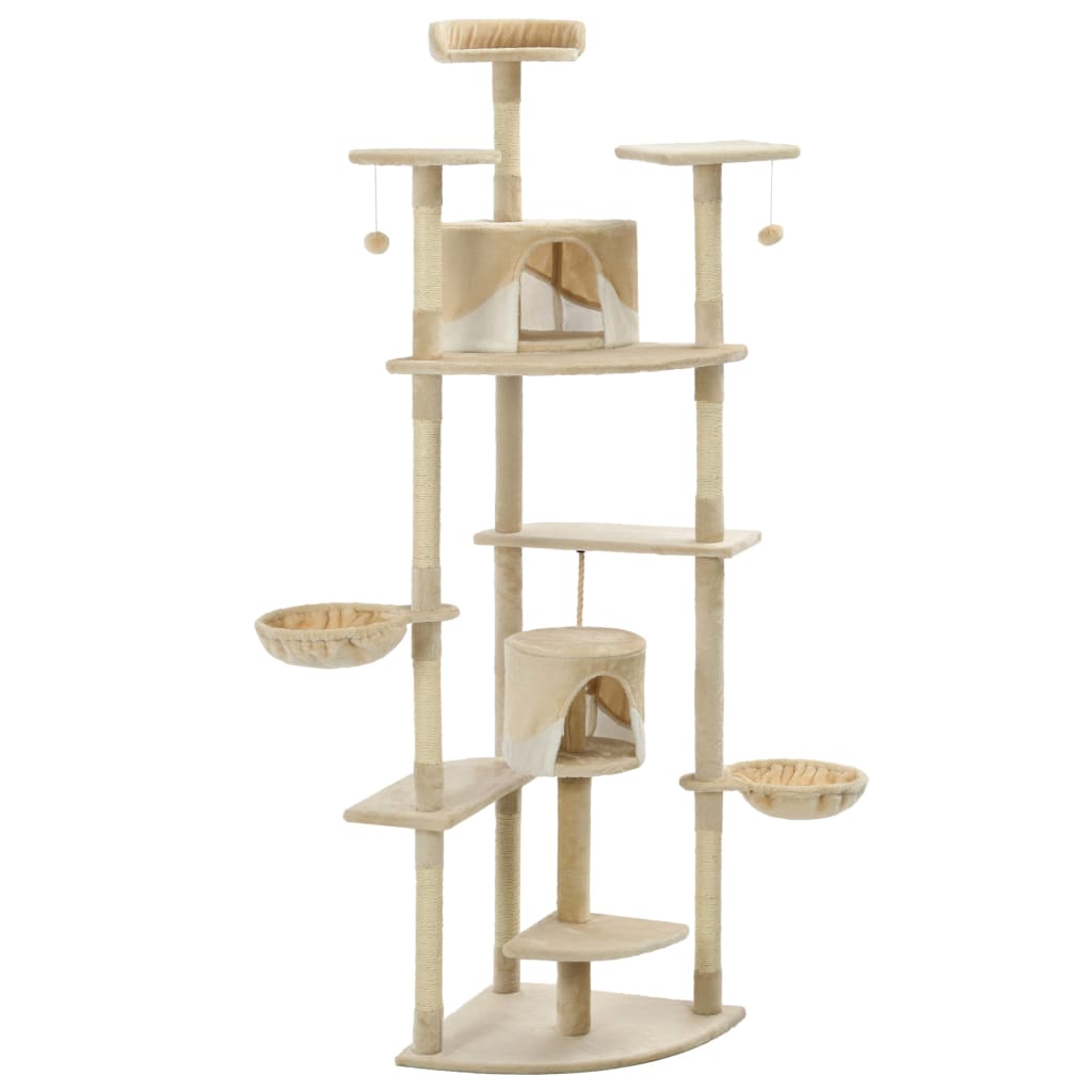 Kattenkrabpaal – Kattenboom – Kattenhuis – Kattenmeubel – Kattenklimpaal – Beige en Wit – Zacht Pluche – Sisal Krabpalen