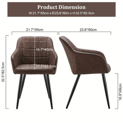Eetkamerstoel – Stoel Met Armleuningen – Accentstoel – Loungestoel – Kunstleren Stoel Bruin – Gevuld Met Memory Foam – Met Metalen Frame