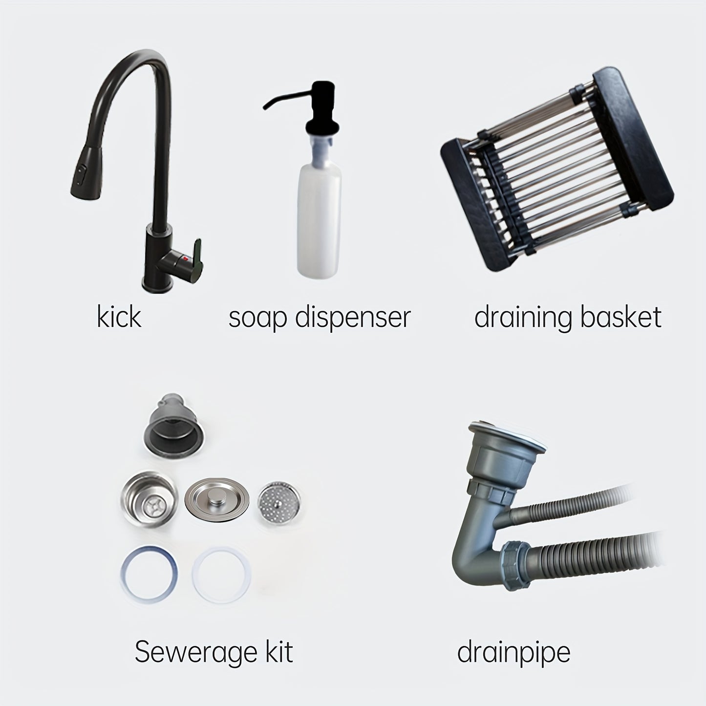 Matte Zwarte Spoeltafelset – Spoelbak – Keukenkraan – Uittrekbare Kraan – Zeeppomp – X-Flow Afvoer – Krasbestendig Composiet – Gereedschapsloze Installatie