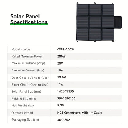 Zonnepaneel – Solar Panel – Opvouwbaar Paneel – Powerbank Oplader – Draagbaar Zonnepaneel – 200W Vermogen – 22,5% Hoog Rendement – Lichtgewicht met XT60 en DC Aansluitingen