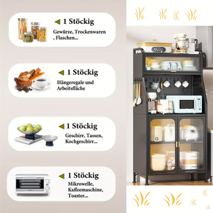 Keukenkast – Hoge Kast – Opbergkast – Magnetronkast – Buffetkast – Verstelbare Planken – Op Wieltjes – 66x36x160 cm – Stevig Metaal