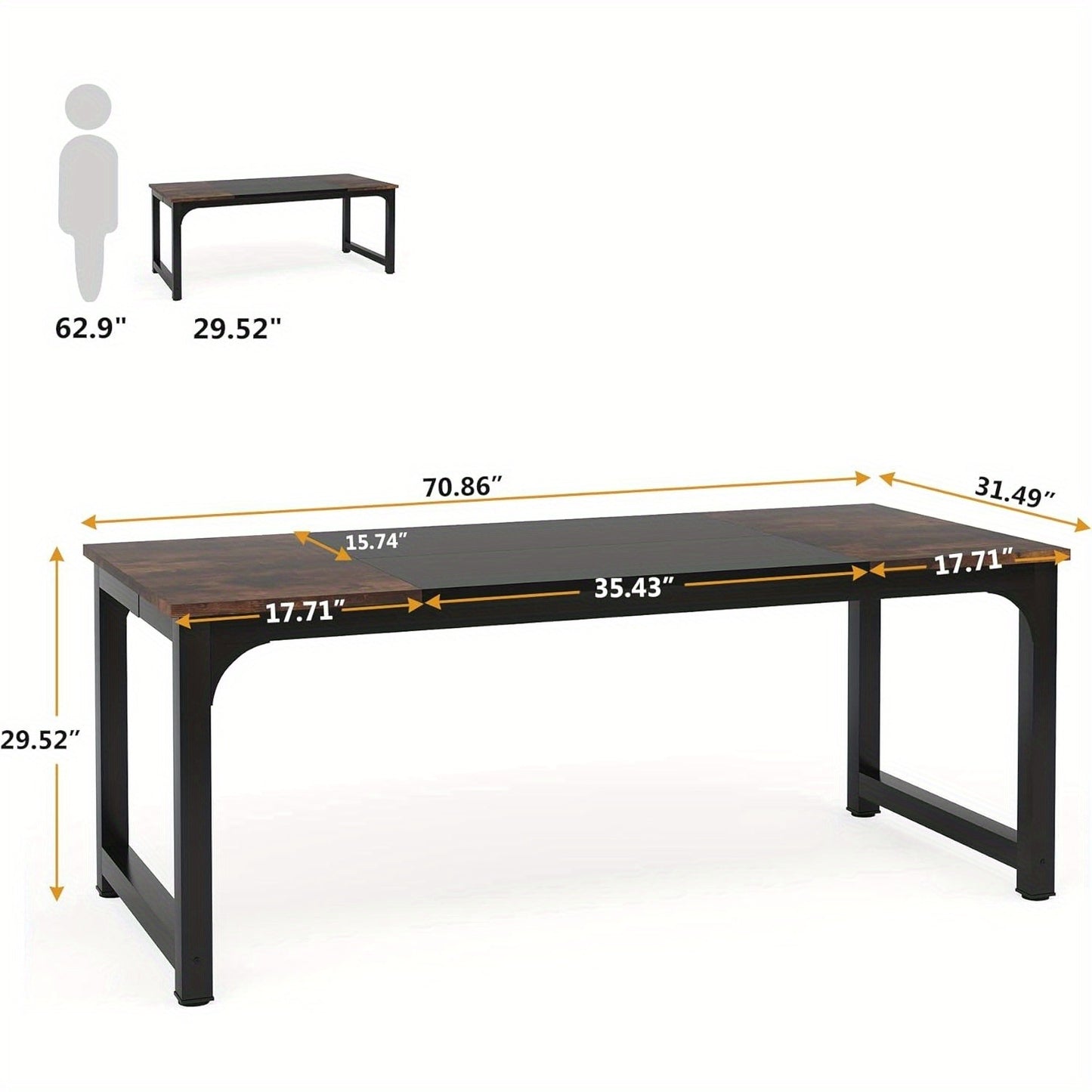 Extra Lang Bureau – Werkplek – Computertafel – Studietafel – Eettafel – Industrieel Design – Ruim Werkblad 180 cm – Stevig Gefineerd Hout