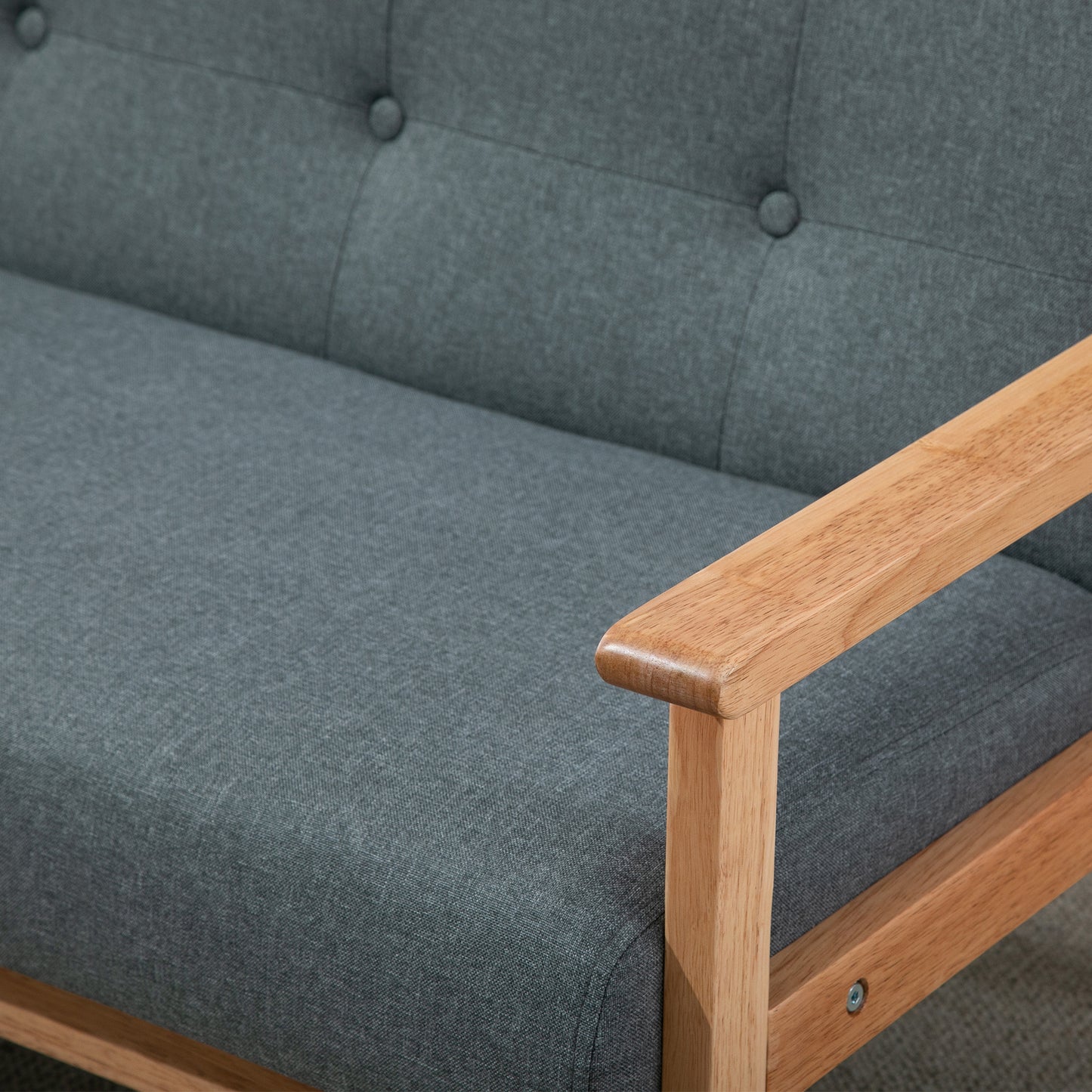 2-zits bank – 2-zits sofa – loveseat – zitbank – tweezitsbank – compact ontwerp – linnen bekleding – rubberwood frame – grijs