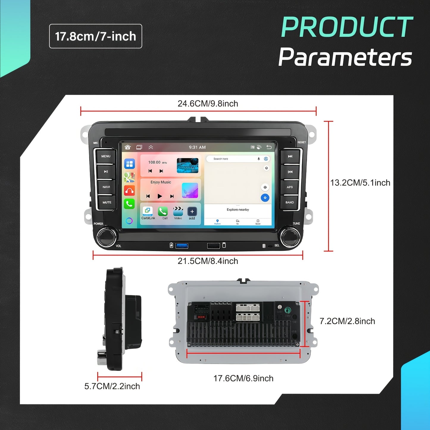 Autoradio – Auto Radio – Multimedia Systeem – In-Car Entertainment – Car Stereo – 9 Inch Touchscreen – Draadloze CarPlay & Android Auto – GPS Navigatie – Achteruitrijcamera Met Microfoon
