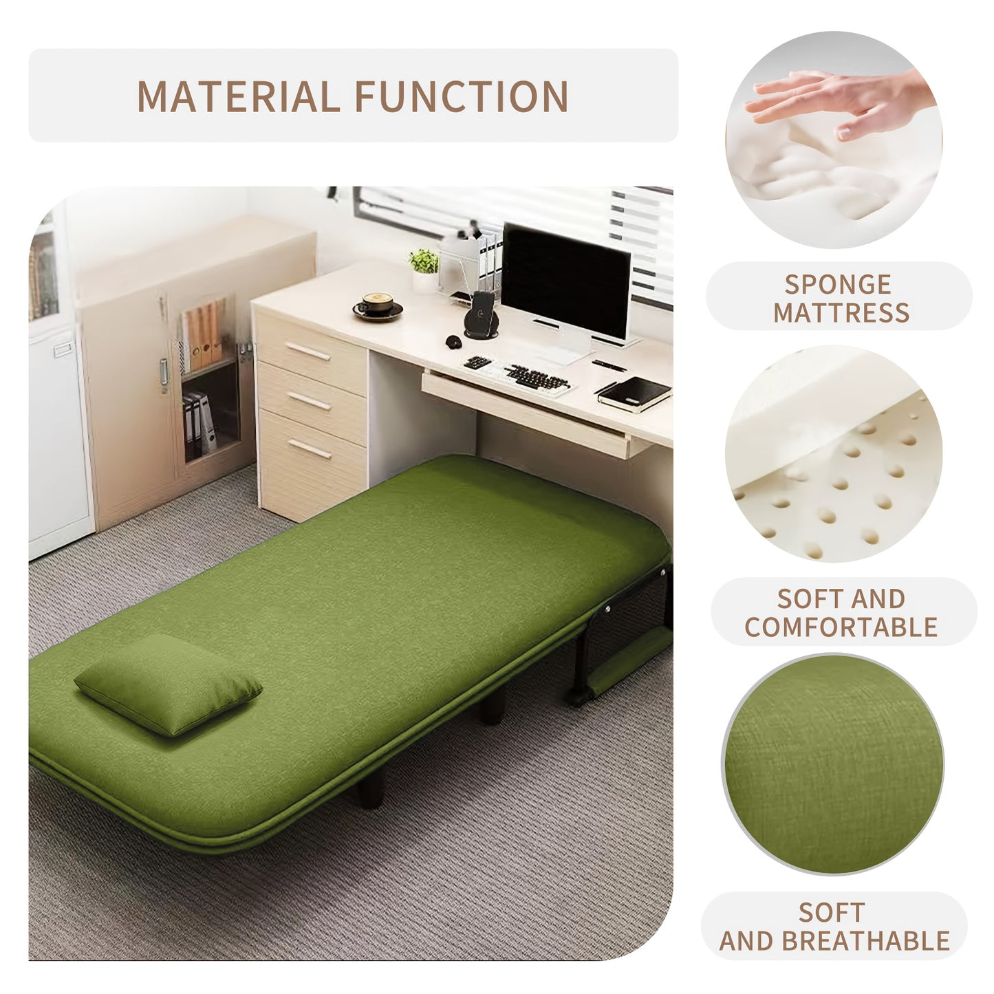 Slaapstoel – Slaapbank – Logeerbed – Slaapfauteuil – Zetelbed – Verstelbare Rugleuning 5 Standen – Stevig Metalen Frame – Ruimtebesparend – Direct Gebruiksklaar – Bruin