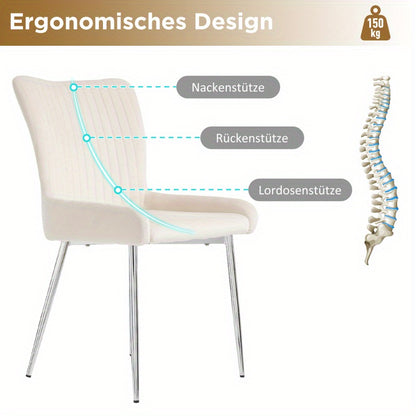 Velvet Stoel – Eetkamerstoel – Lounge Stoel – Woonkamerstoel – Bureau Stoel – Set Van 6 – Zachte Beige Fluweel Bekleding – Stevige Zilverkleurige Metalen Poten