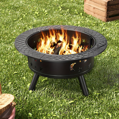 Buitenhaard – Tuinhaard – Vuurkorf – Barbecue – Grill – 2-in-1 Buitenhaard en Barbecue – Draaibaar en In Hoogte Verstelbaar Grillrooster – Hittebestendig Metalen Constructie