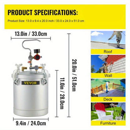 Verfdrukpot – Verfspuit – Drukvat – Verfcontainer – Schilderspuit – 10 Liter Capaciteit – Stalen Behuizing – 1,5 mm Spuitmond – Zonder Batterij