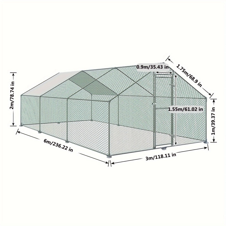 Kippenhok – Kippenren – Pluimveehok – Dierenren – Gevogeltehok – 3x6x2 m – Gegalvaniseerd Stalen Frame – UV-Bestendig PE-Zonnescherm