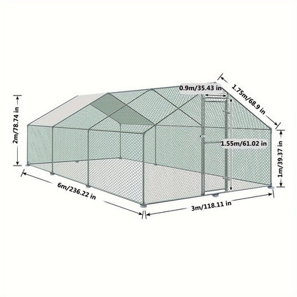 Kippenhok – Kippenren – Pluimveehok – Dierenren – Gevogeltehok – 3x6x2 m – Gegalvaniseerd Stalen Frame – UV-Bestendig PE-Zonnescherm
