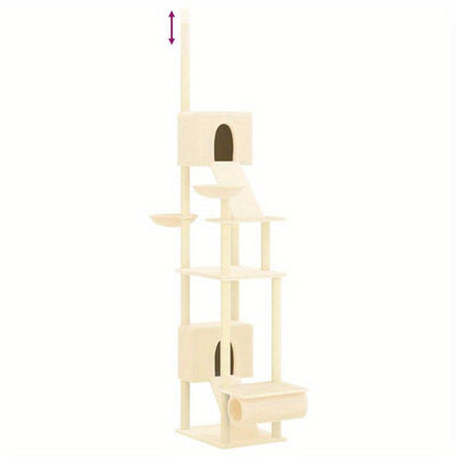 Krabpaal – Kattenkrabpaal – Kattenboom – Krabmeubel – Kattenhuis – Verstelbaar 277-303 cm – Stevig Karton – Multi-level Activiteitencentrum