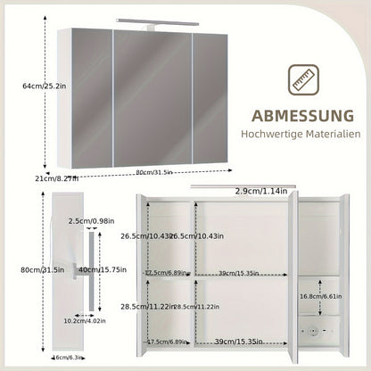 Spiegelkast – Badkamerkast – Medicijnkast – Opbergkast – Wandkast – LED-Verlichting – USB-Aangedreven – 3 Deuren – Duurzaam Wit