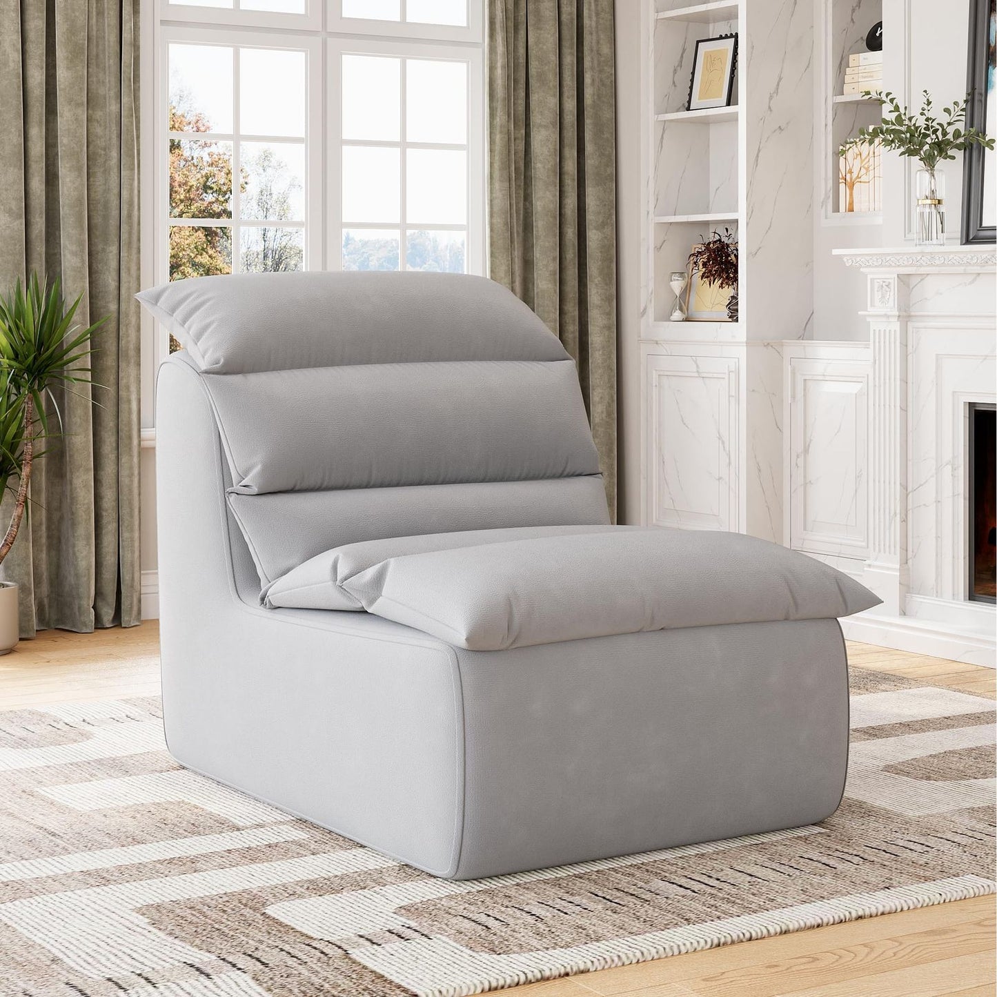 Adult Bean Bag Chair with High-Resilience Foam - Heavy-Duty Floor Sofa, Non-Slip Base & Easy Assembly, Grey Lounger for Reading, Gaming, for - Compatible with Hard Floors (Living Room, Bedroom)