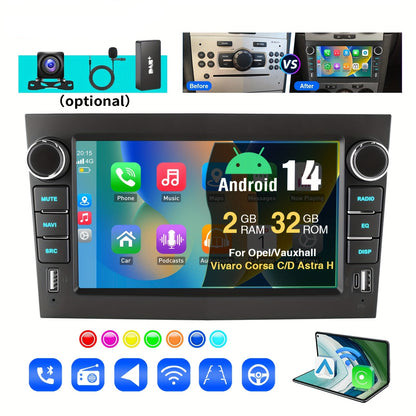 7-Inch Android 14 Autoradio – Multimedia Speler – Navigatiesysteem – Car Audio – Auto Stereo – Met Microfoon & Camera – IPS Touchscreen – Draadloze CarPlay & WiFi