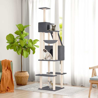 Kattenklimrek – Krabpaal – Krabton – Kattenboom – Klimpaal – Grijs – Stevig Multiplex – 201 cm Hoog