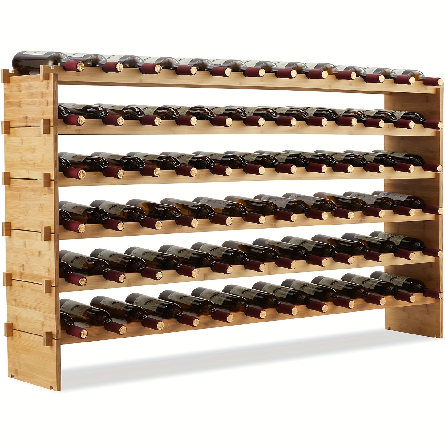 Wijnrek – Wijnopslag – Flessenrek – Wijnhouder – Wijnkast – 72 Flessen – Stapelbaar Modular – Bamboe Hout – Ruimtebesparend Design