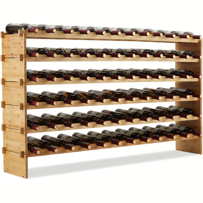 Wijnrek – Wijnopslag – Flessenrek – Wijnhouder – Wijnkast – 72 Flessen – Stapelbaar Modular – Bamboe Hout – Ruimtebesparend Design