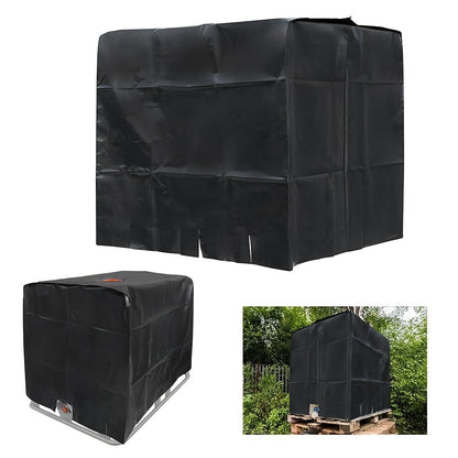 1pc IBC Tankhoes & Buitenemmer Cover – Zwart/Groen, Geschikt voor 600L & 1000L Vaten, Met Rits en Elastisch Koord, 120×100×116 / 120×80×100 cm