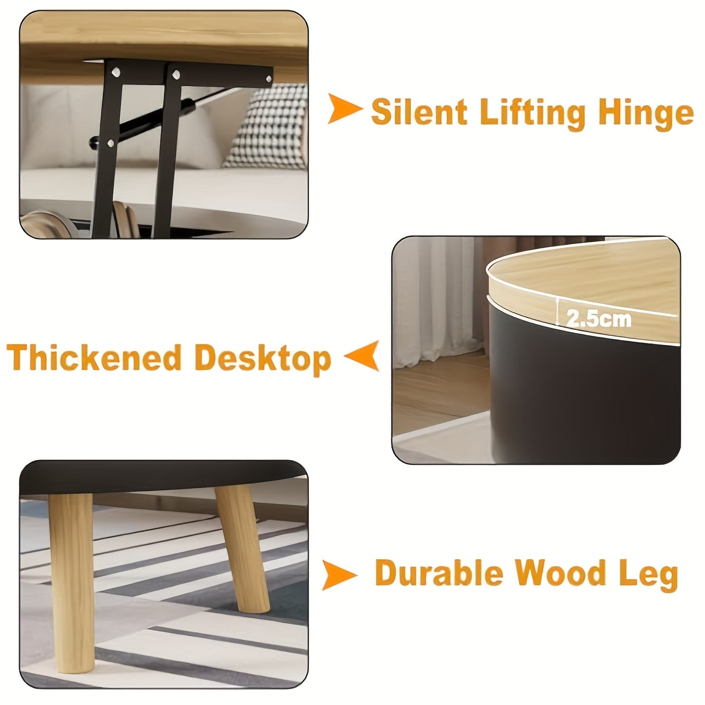 Salontafel – Bijzettafel – Koffietafel – Woonkamertafel – Sofa Tafel – Verstelbaar Hoogte – Verborgen Opbergruimte – Rond – Zwart