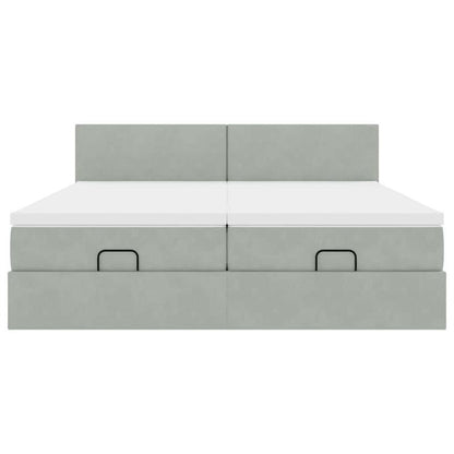 Bedframe – Bed – Bed Stevig – Slaapbed – Opbergbed – Lichtgrijs Velvet – 160x200 cm – Stevig Massief Hout – Ottoman Opbergruimte