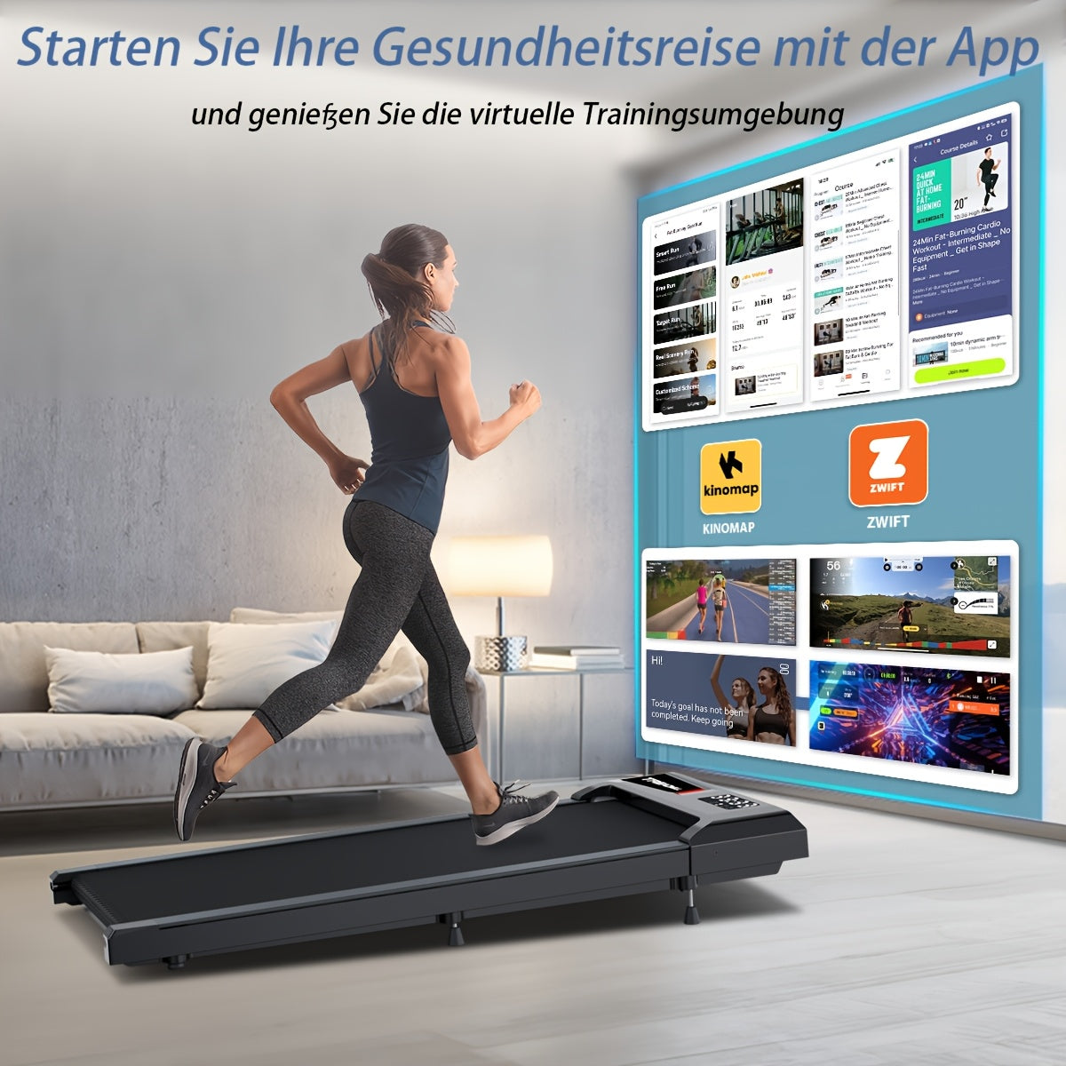 2.5HP Super Quiet Brushless Motorized Under Desk Treadmill For Home And Office, Portable Small Walking Pad For Jogging And Running, 2-6KM/h, Space-Saving Design, Easy Assembly, And Low Noise Operation, Without Battery