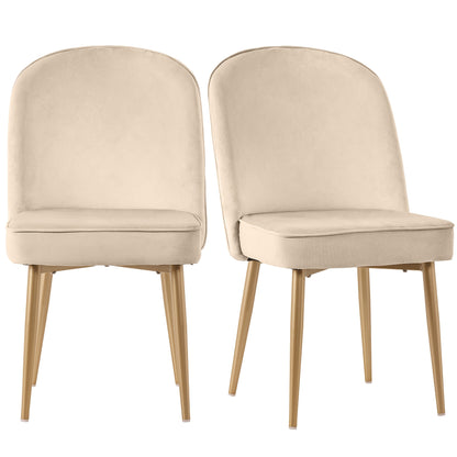 Eetkamerstoelen – Stoelen – Dining Chairs – Zitmeubels – Velvet Stoelen – Set van 2 – Beige Fluweel – Gouden Metalen Poten