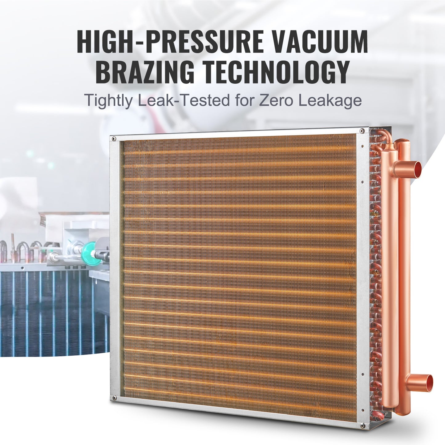 Warmtewisselaar – Warmteoverdrager – Warmtewisselaar water-lucht – HVAC warmtewisselaar – Koper-aluminium warmtewisselaar – 20"x20" formaat – Duurzaam koperen soldeerwerk – Corrosiebestendige epoxy vinnen