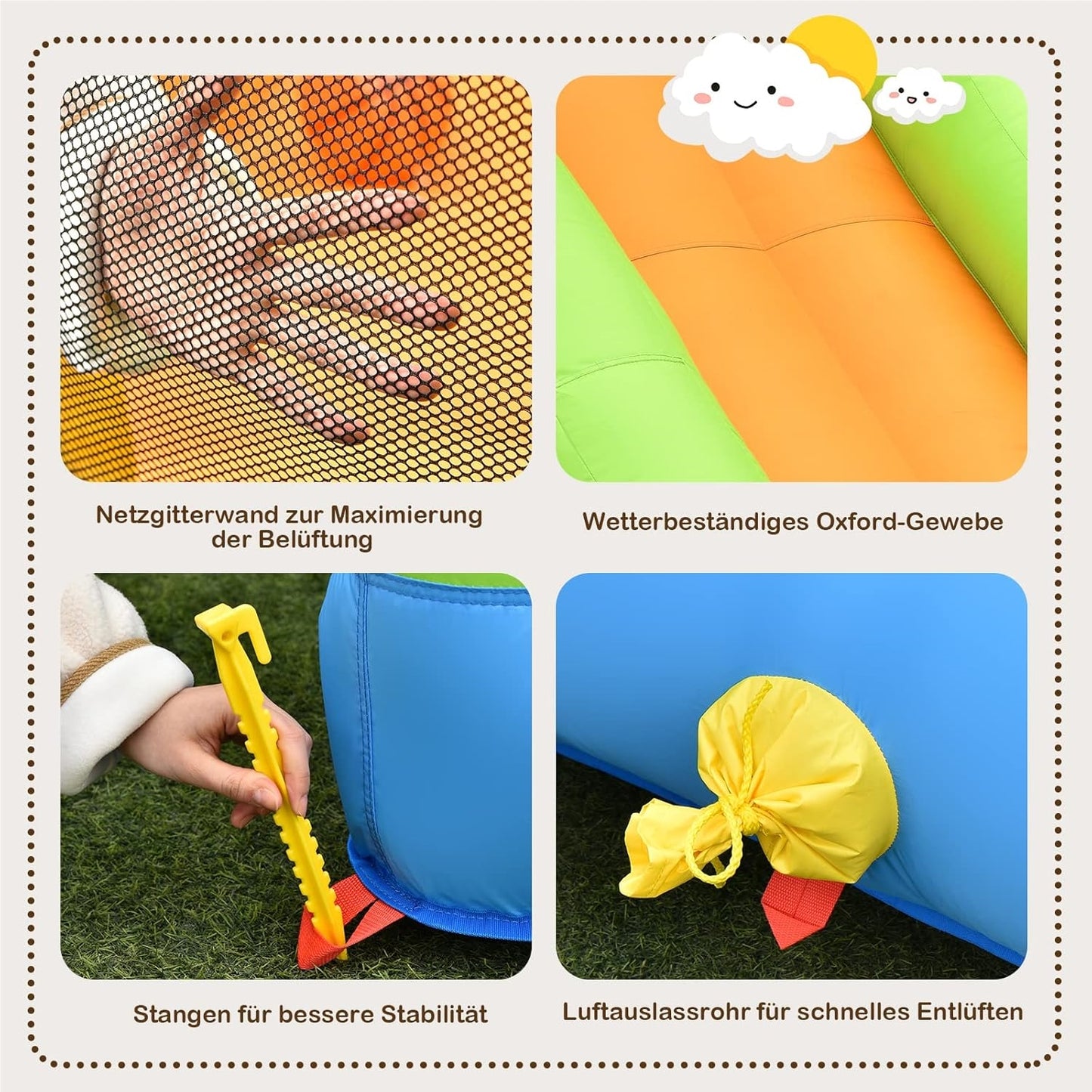 Springkasteel – Springkussen – Opblaasbaar Kasteel – Bouncer – Speelhuisje – Met Glijbaan & Ballenbad – Duurzaam Oxford Stof – Inclusief Basketbalring & Reparatiesetje 477x241x208 cm