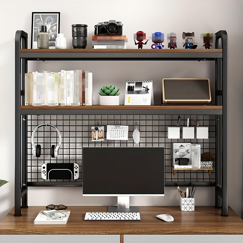 Boekenplank – Boekenrek – Bureauplank – Opbergplank – Boekenkast – 2-laags Ontwerp – Houten Bovenblad & Zwart Metalen Frame – 20x115x98 cm – Eenvoudige Montage