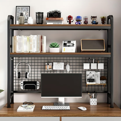 Boekenplank – Boekenrek – Bureauplank – Opbergplank – Boekenkast – 2-laags Ontwerp – Houten Bovenblad & Zwart Metalen Frame – 20x115x98 cm – Eenvoudige Montage