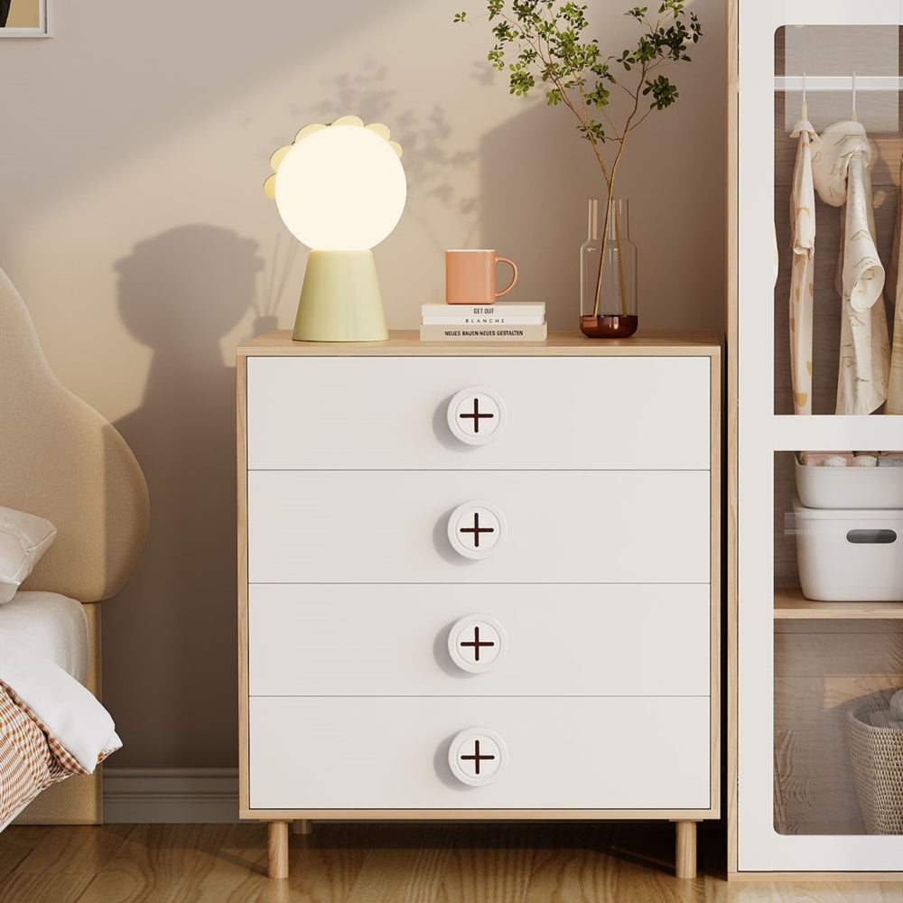Nachtkastje – Ladekast – Ladekastje – Opbergkast – Bijzetkast – Modern Wit – 4 Laden – Compact 80x54x90 cm – Stevig Niet-Houten Materiaal