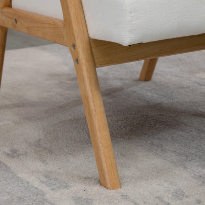 Fauteuil – Armstoel – Relaxstoel – Loungestoel – Designstoel – Scandinavisch Design – Velvet Bekleding – Massief Houten Frame – 68x74x82 cm – Crème Kleur