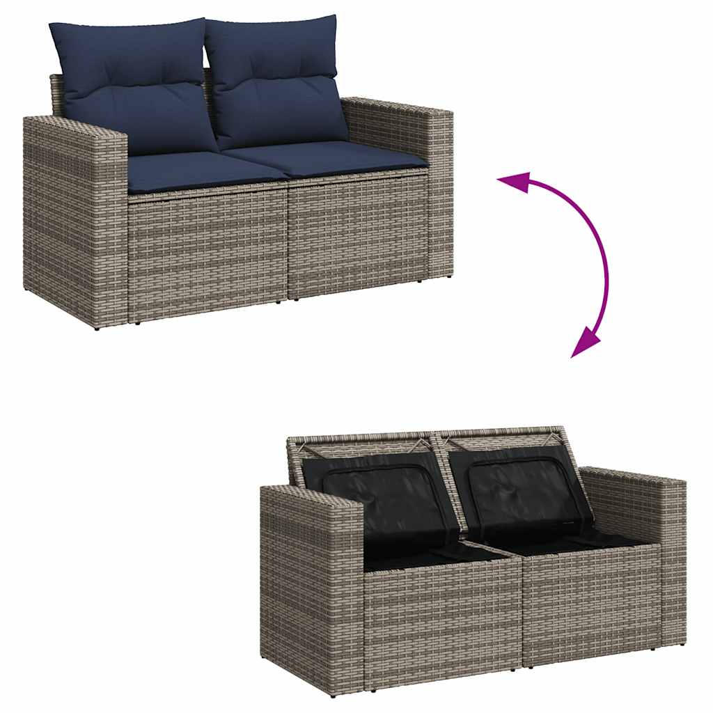 Lounge tuinset – Loungeset – Tuinmeubelset – Balkonset – Zitgroep – PE-rattan – Modulaire Set met Opbergruimte – Kussens met Afneembare Hoezen – Grijs