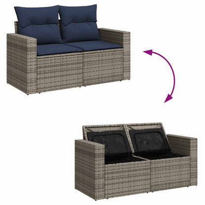 Lounge tuinset – Loungeset – Tuinmeubelset – Balkonset – Zitgroep – PE-rattan – Modulaire Set met Opbergruimte – Kussens met Afneembare Hoezen – Grijs